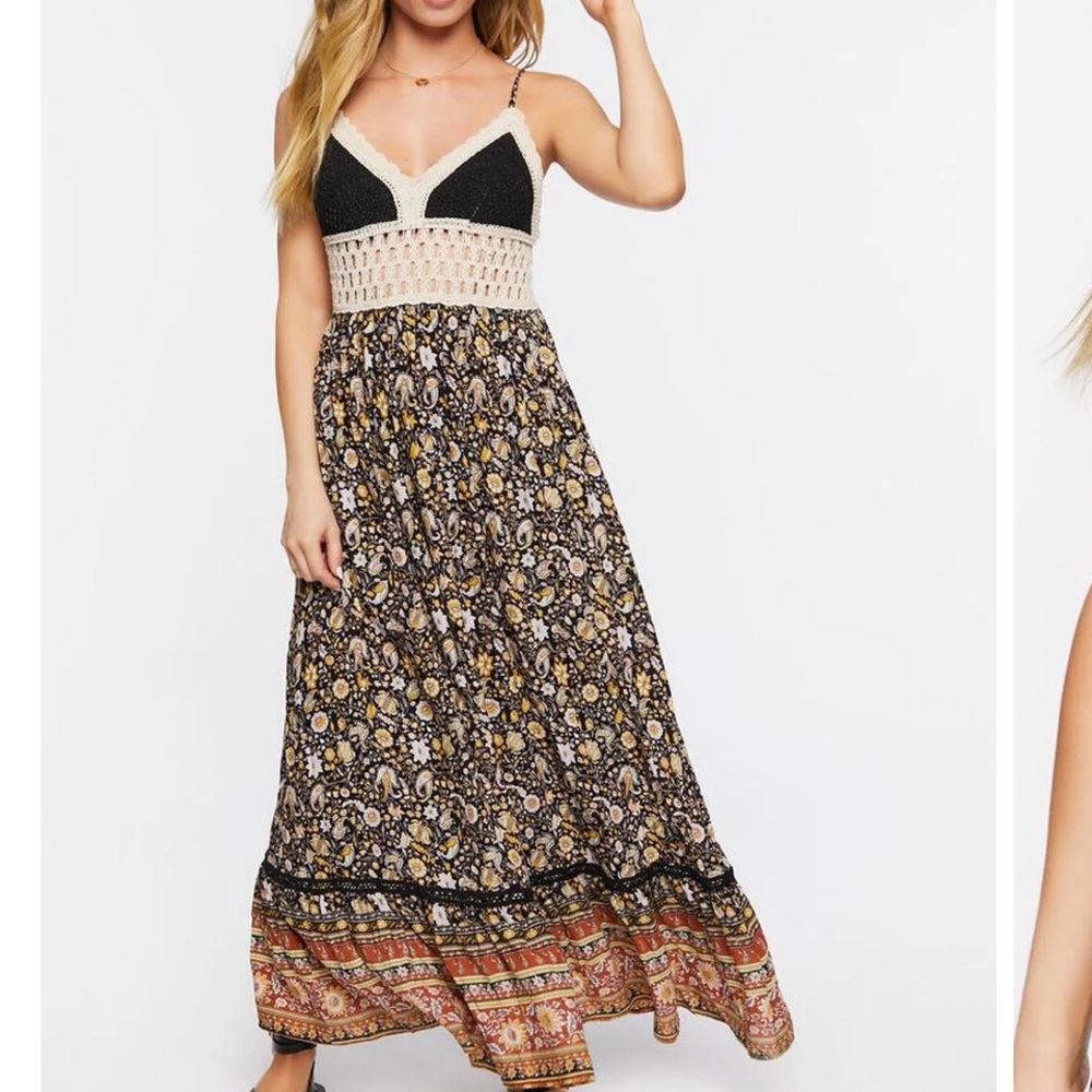 Crochet woven and floral maxi dress Small forever 21 - Picture 3 of 12
